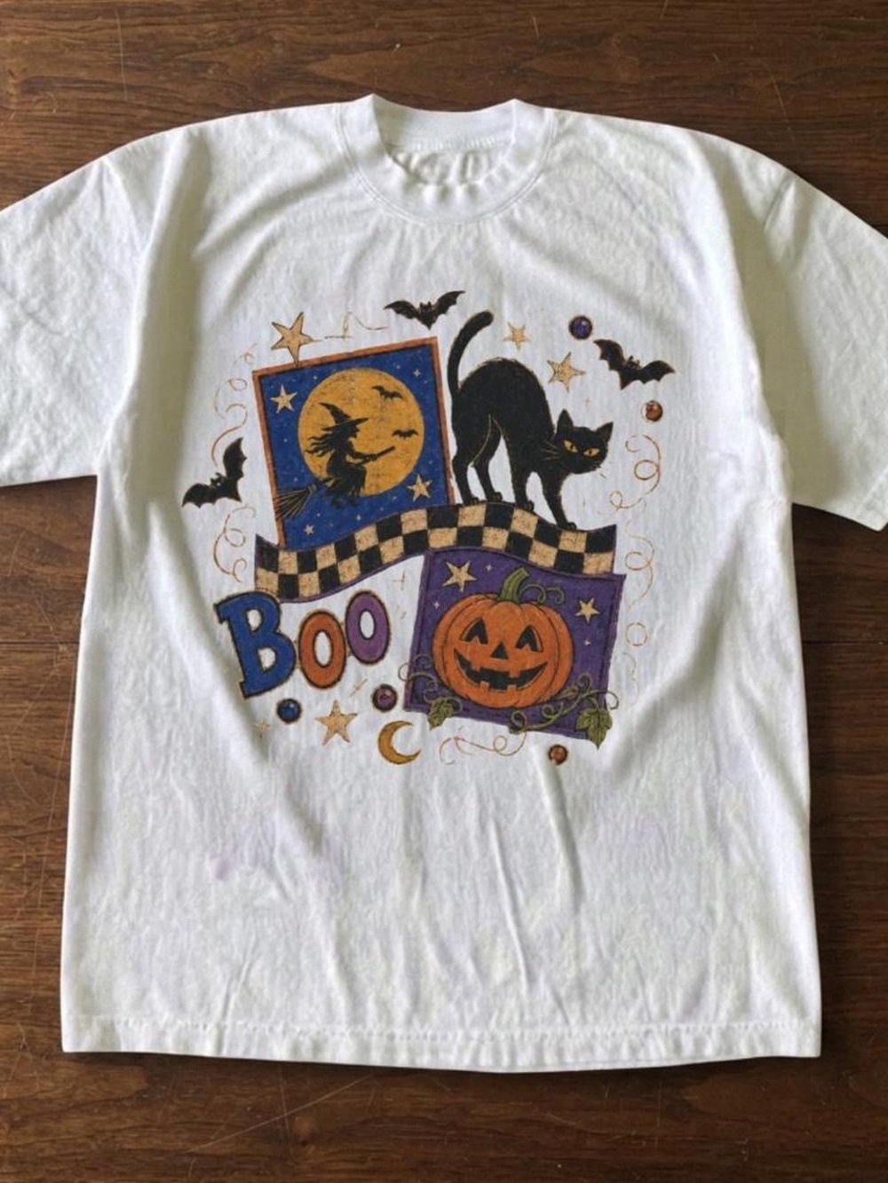 Kids Halloween Graphic Tee - White "Boo" Pumpkin & Cat